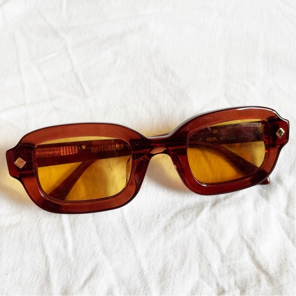 Poppy Lissiman Raphael Burgundy Red Sunglasses Yellow Tinted - Picture 5 of 9